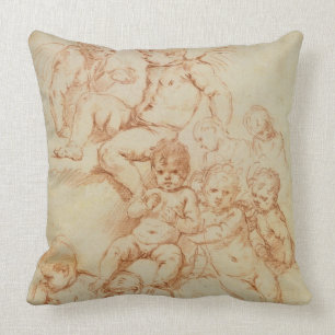 Cherubs 17th århundrade för tidigt (röd krita p kudde