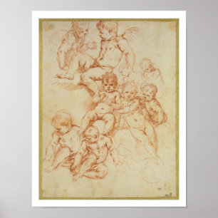 Cherubs 17th århundrade för tidigt (röd krita p poster