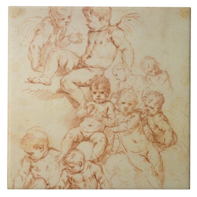 Cherubs 17th århundrade för tidigt (röd krita på kakelplatta (Framsidan)