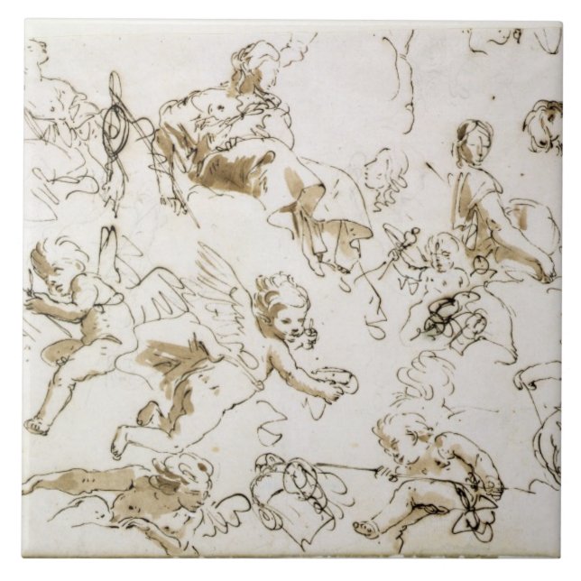 Cherubs 18th århundrade för tidigt (skriva och kakelplatta (Framsidan)