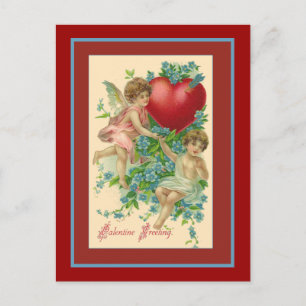 Cherubs and Hearts Vintage Valentine Hälsning Helg Vykort