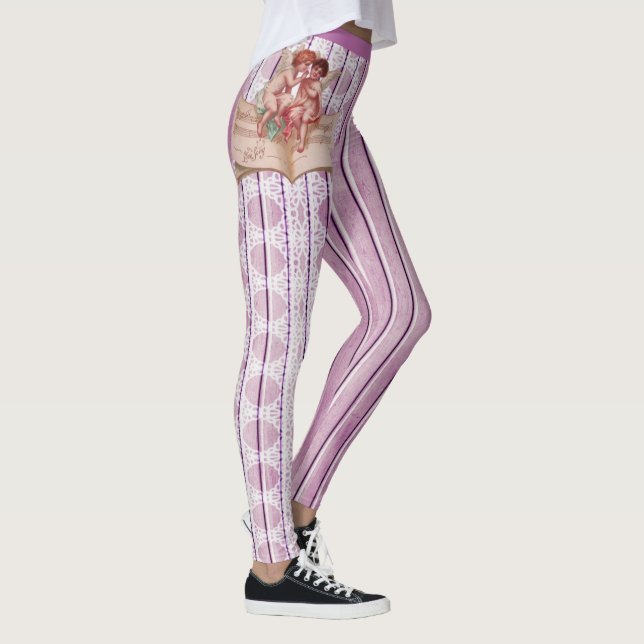 Cherubs Änglar White Snöre Lilac Rosa Rand Lila Leggings (Höger)