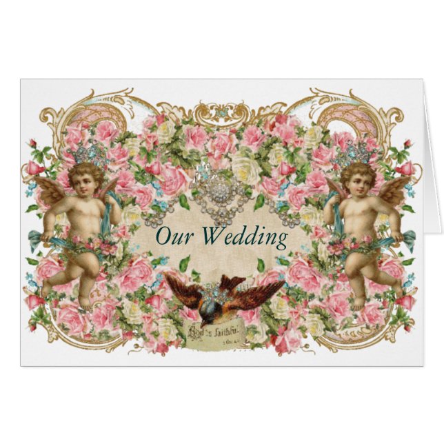 Cherubs & fågel hälsningskort (Framsidan Horizontal)