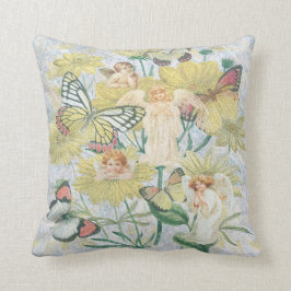 Cherubs, fjärilar och blommor i gult kudde