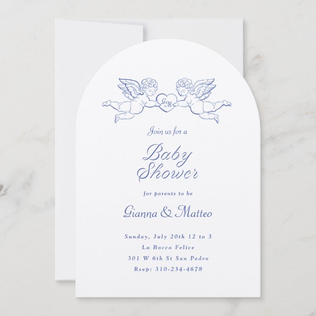 Cherubs Holding Heart Par Baby Shower Inbjudningar (Framsida)