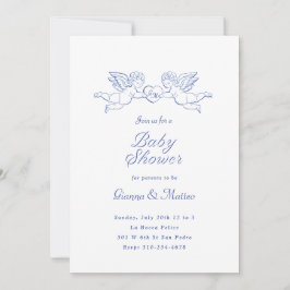 Cherubs Holding Heart Par Baby Shower Inbjudningar