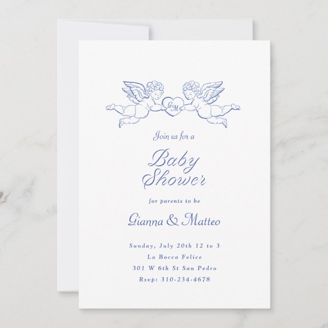 Cherubs Holding Heart Par Baby Shower Inbjudningar (Framsida)