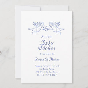 Cherubs Holding Heart Par Baby Shower Inbjudningar