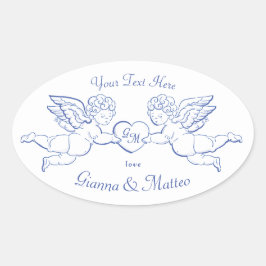 Cherubs Holding Heart par Cupids Initialer Ovalt Klistermärke