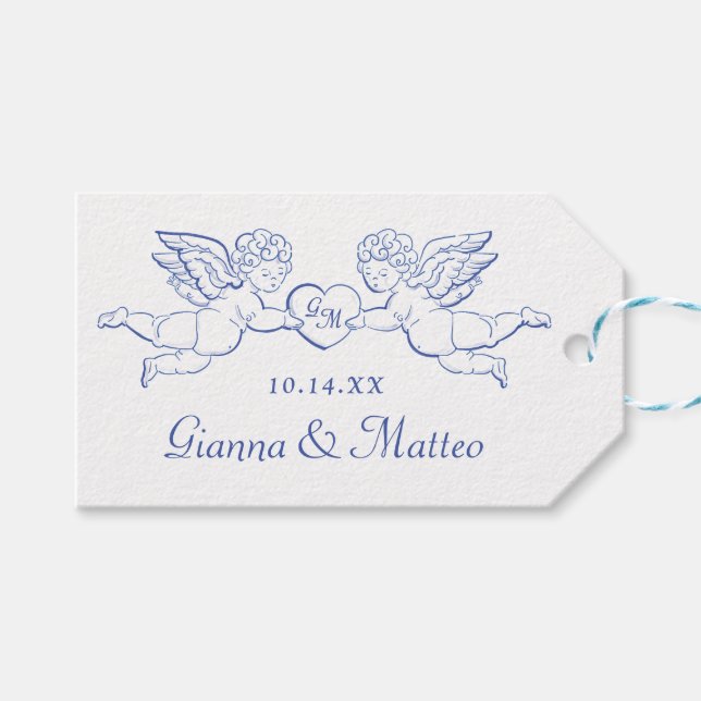 Cherubs Holding Heart par Cupids Initialer Presentetikett (Framsidan (Horisontell))