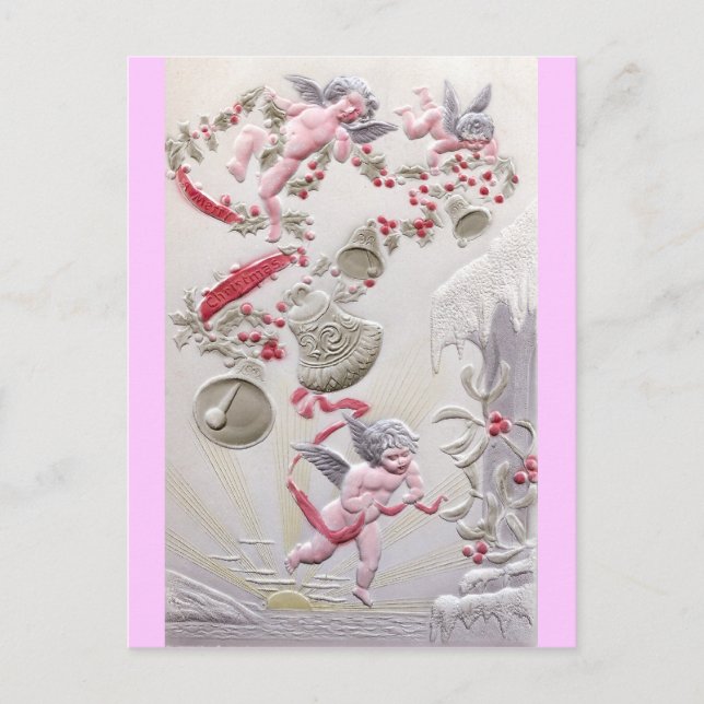 Cherubs over Ocean med Holly och Bell Garland Vykort (Framsida)