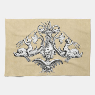 Cherubs with Tridents on Dolphins Kökshandduk