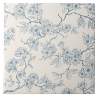Chery blossom branches in blue and off white kakelplatta