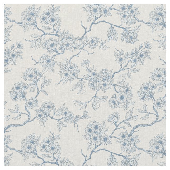 Chery blossom branches in blue and off white tyg (Närbild)