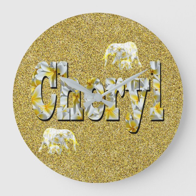 Cheryl Namn med Frangipani Flowers,   Stor Klocka (Framsida)