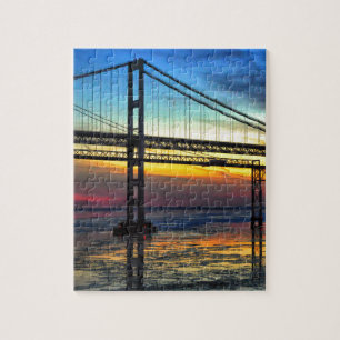 Chesapeake Bay Bridge Isig Sunset Silhouette Pussel