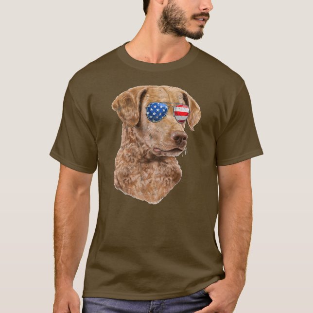 Chesapeake Bay Retriever American USA flagga 4:e T Shirt (Framsida)