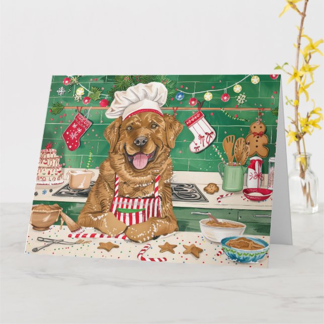 Chesapeake Bay Retriever Bakning: Festiv Jul Kort (Gul blomma)