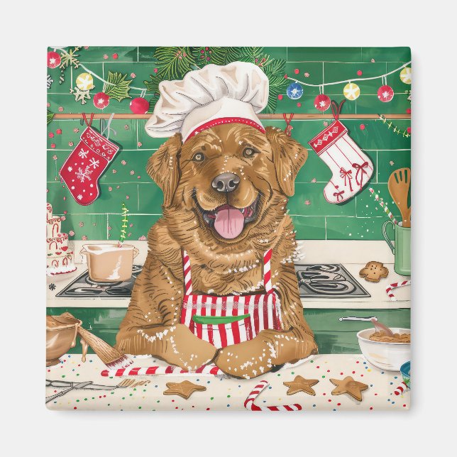 Chesapeake Bay Retriever Bakning: Festiv jul Magnet (Framsidan)
