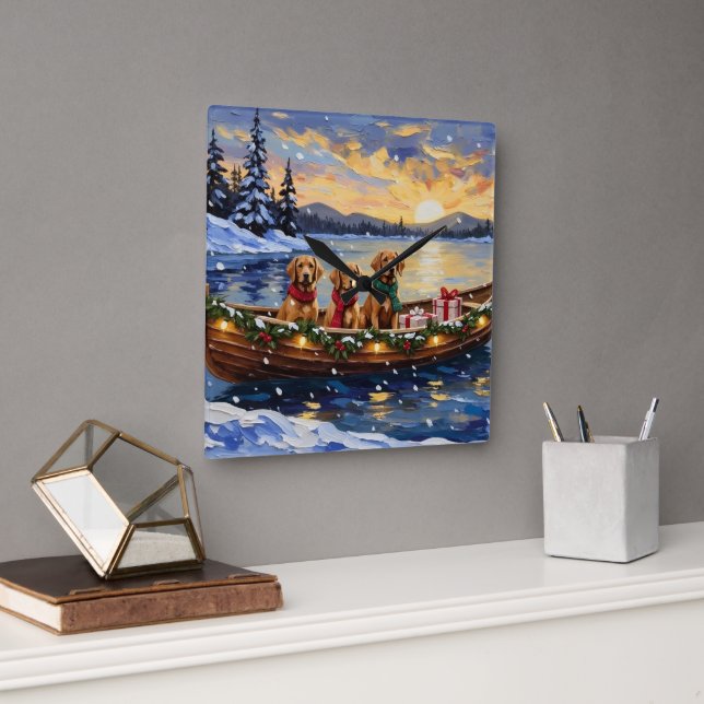 Chesapeake Bay Retriever Christmas Boat Holiday Fyrkantig Klocka (Kontor)