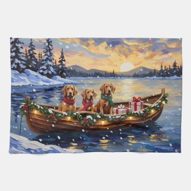 Chesapeake Bay Retriever Christmas Boat Holiday Kökshandduk (Horisontell)