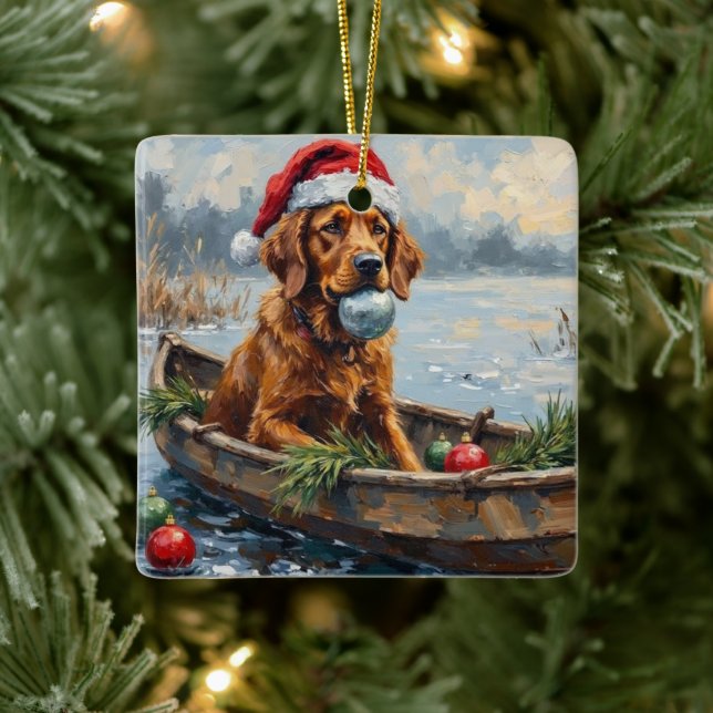 Chesapeake Bay Retriever Christmas Hunting Boat Julgransprydnad Keramik (Träd)