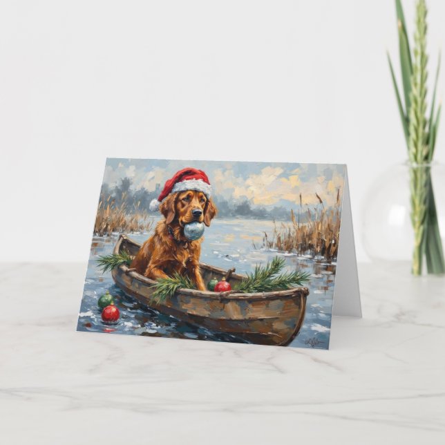 Chesapeake Bay Retriever Christmas Hunting Boat Kort (Framsida)