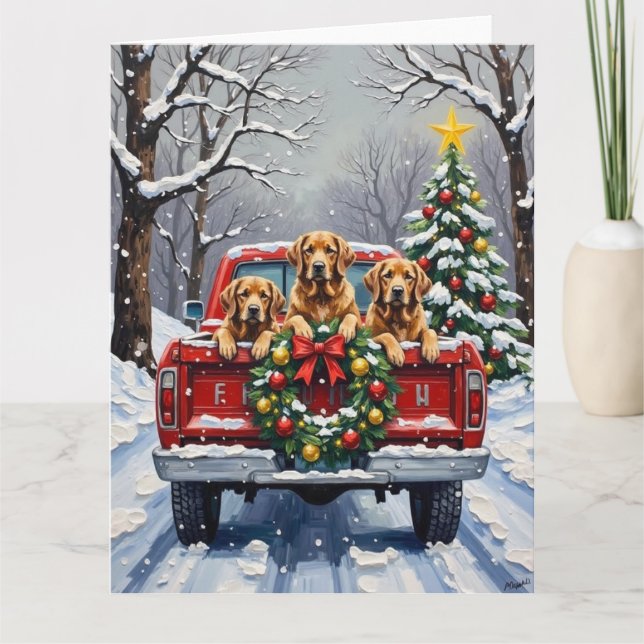 Chesapeake Bay Retriever Christmas Red Truck  Kort (Framsida)