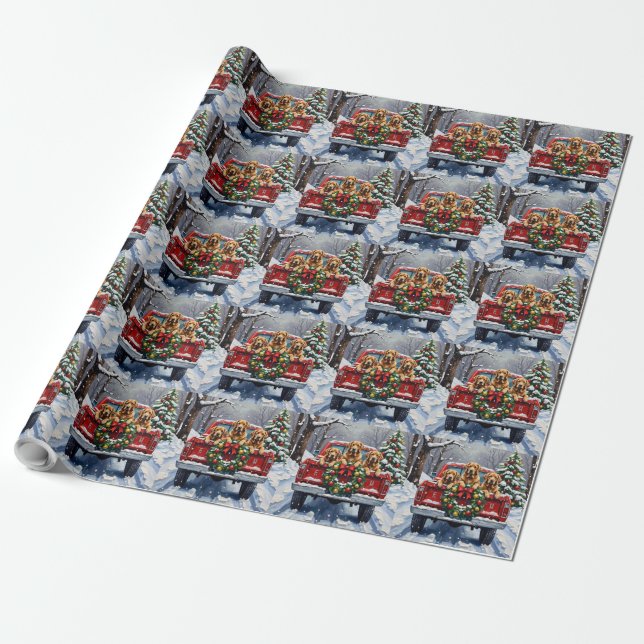 Chesapeake Bay Retriever Christmas Red Truck  Presentpapper (Utrullad)