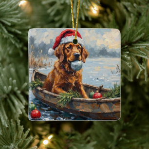 Chesapeake Bay Retriever Jul Jakt Båt Julgransprydnad Keramik