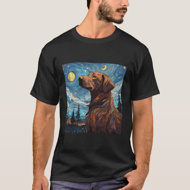 Chesapeake Bay Retriever Starry Night for Hund T Shirt (Framsida)