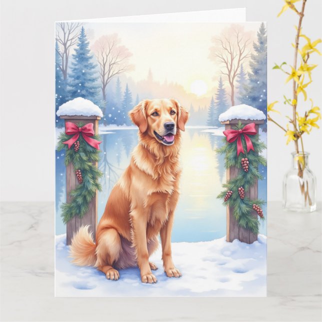 Chesapeake Bay Retriever Winter Lakeside Christmas Kort (Gul blomma)