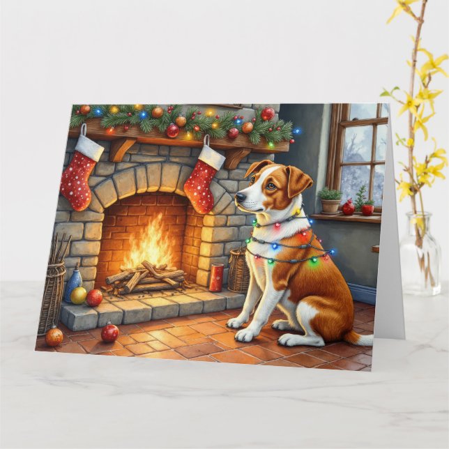 Chesapeake Bay Terrier Fireplace Christmas Lights Kort (Gul blomma)