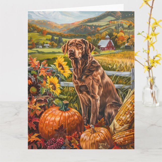 Chesapeake Bay Terrier Höstskörd Tacksägelse Kort (Gul blomma)