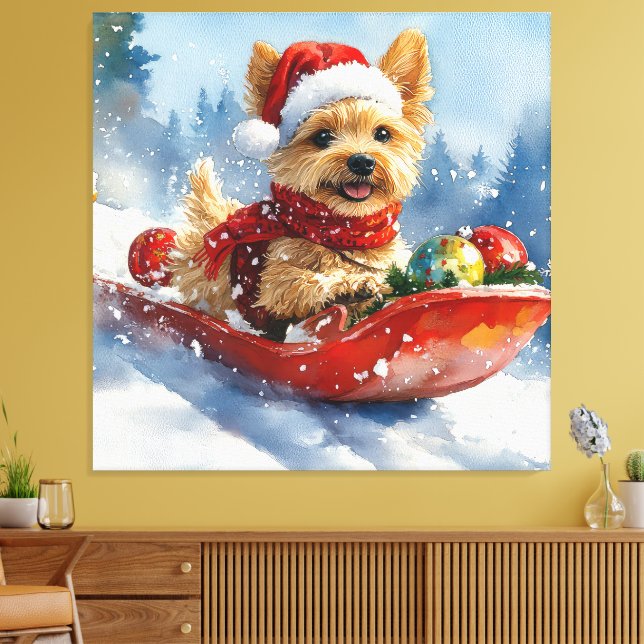 Chesapeake Bay Terrier Hund i Släd Jul Canvastryck (Insitu (Vardagsrum))