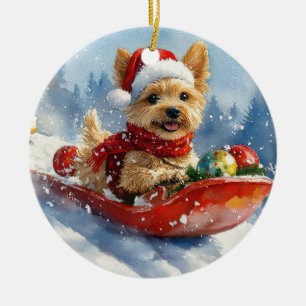 Chesapeake Bay Terrier Hund i Släd Jul Julgransprydnad Keramik
