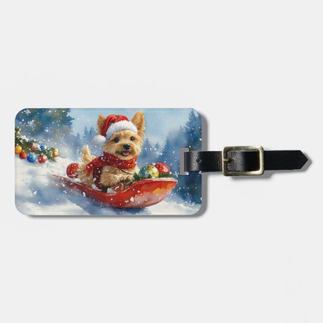 Chesapeake Bay Terrier Hund i Släde Jul Bagagebricka (Horisontell Framsida)
