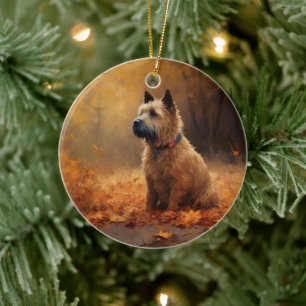 Chesapeake Bay Terrier i höstlöv Julgransprydnad Keramik