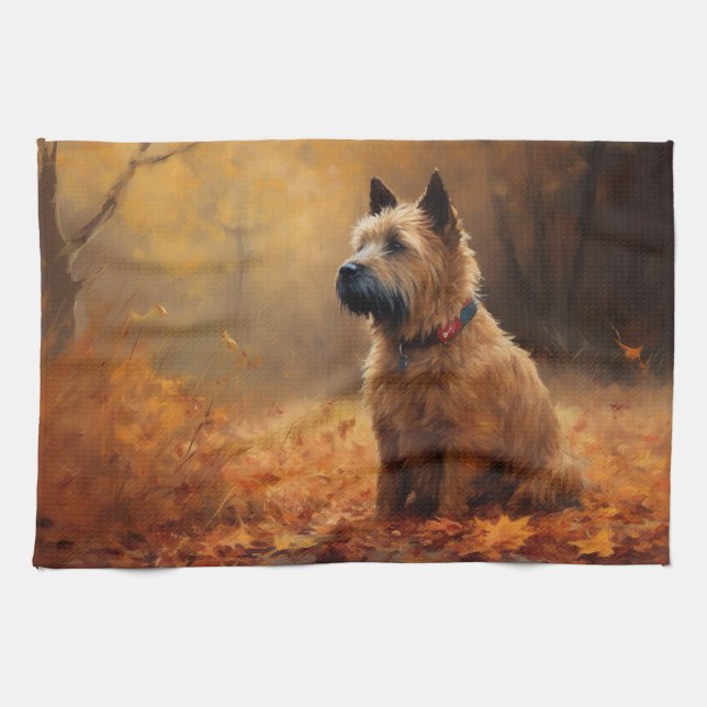 Chesapeake Bay Terrier i höstlöv Kökshandduk (Horisontell)