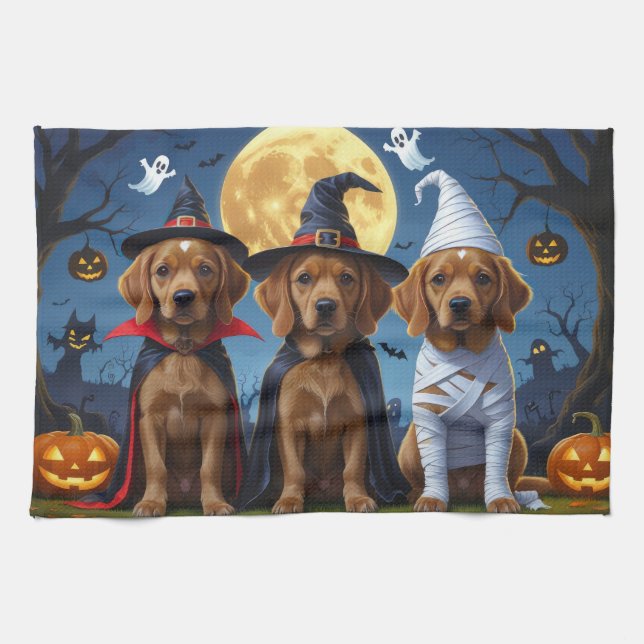 Chesapeake Bay Terrier Pumpkin Halloween Funny Kökshandduk (Horisontell)