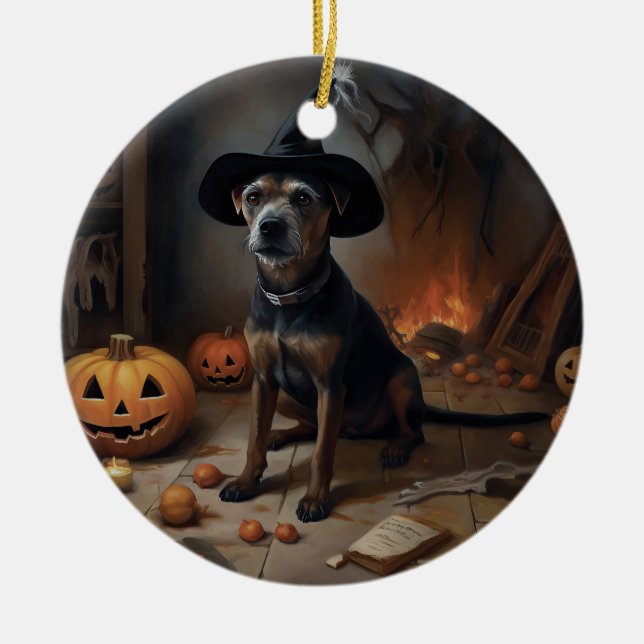 Chesapeake Bay Terrier Pumpkins Halloween Scary Julgransprydnad Keramik (Framsidan)