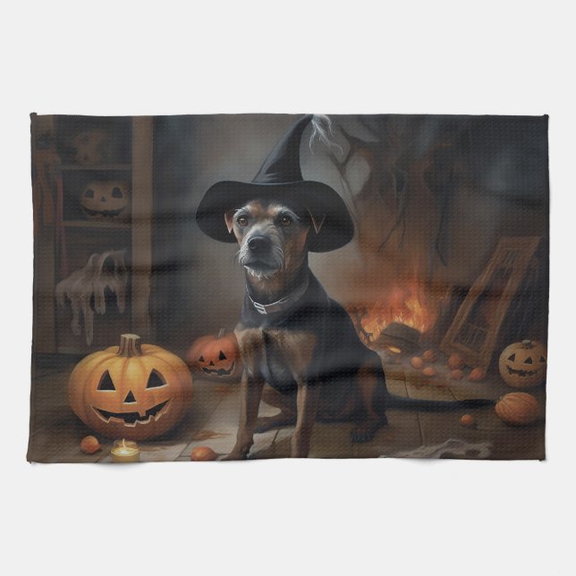 Chesapeake Bay Terrier Pumpkins Halloween Scary Kökshandduk (Horisontell)