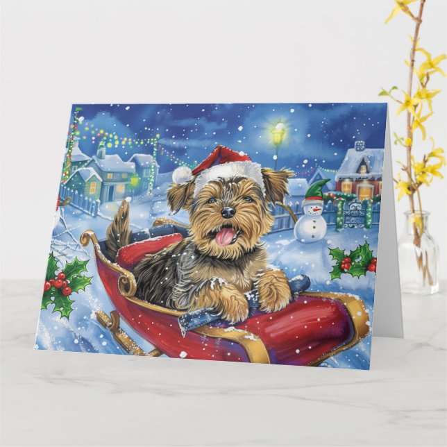Chesapeake Bay Terrier Sleigh Snö jul Kort (Gul blomma)
