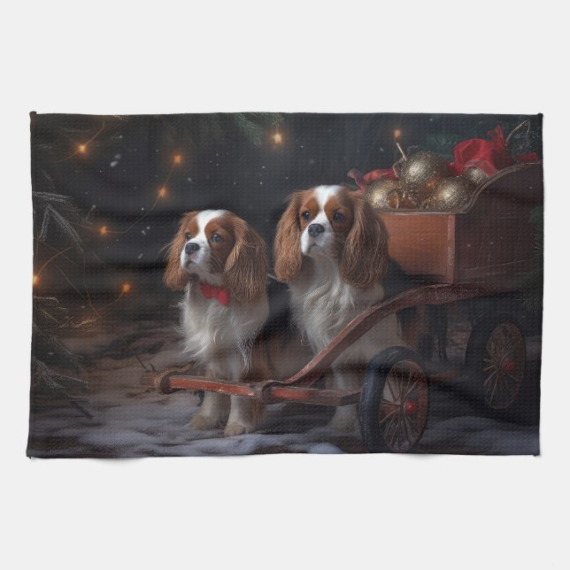 Chesapeake Bay Terrier Snöig släde jul Kökshandduk (Horisontell)
