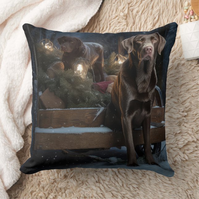 Chesapeake Bay Terrier Snöig släde jul   Kudde (Filt)
