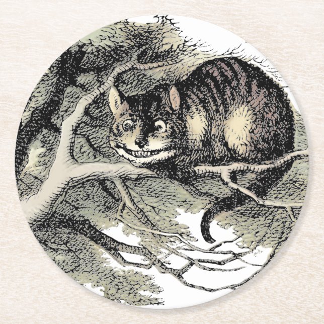 Cheshire Cat Alice Wonderland Classic Underlägg Papper Rund (Framsidan)