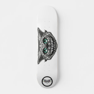 Cheshire cat black and white line art leende mini skateboard bräda 18,5 cm