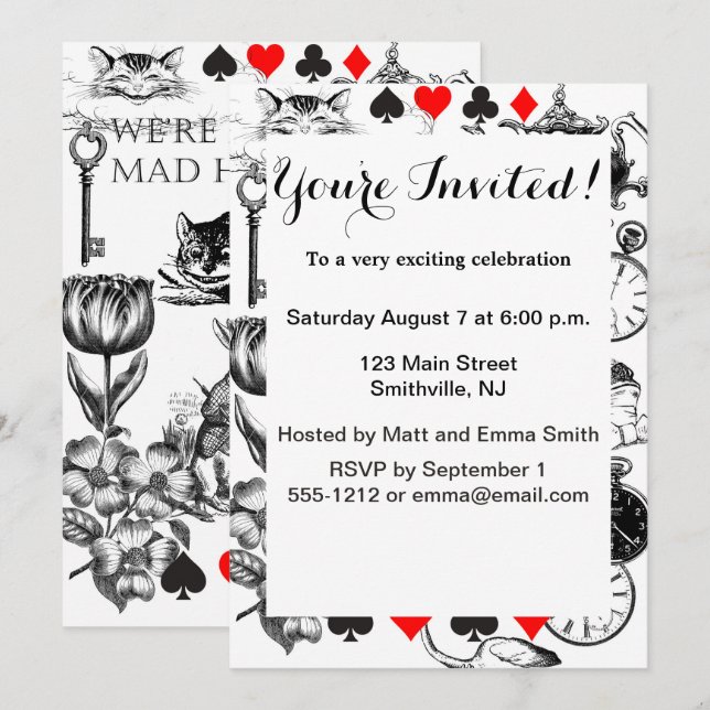 Cheshire Cat Classice alice in wonderland mad Inbjudningar (Fram/baksida)