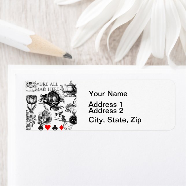 Cheshire Cat Classice alice in wonderland mad Returadress Etikett (Insitu)
