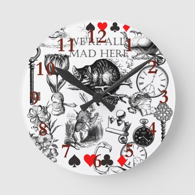 Cheshire Cat Classice alice in wonderland mad Rund Klocka (Framsida)